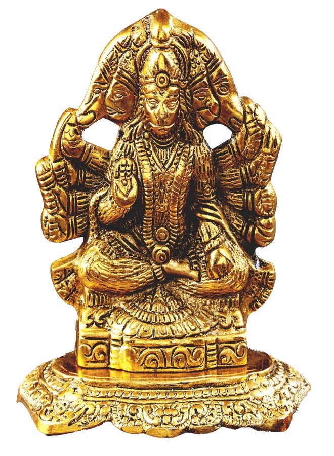 Servdharm Panchmukhi Hanuman Ji Murti | Statue for Home Decor, Gifting, Protection from Evil Eye, 14.7 cm(Gold) - Image 4